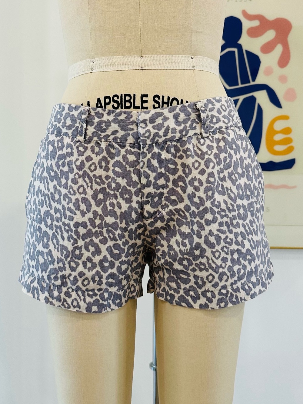 Leopard Print Low Rise Linen Shorts